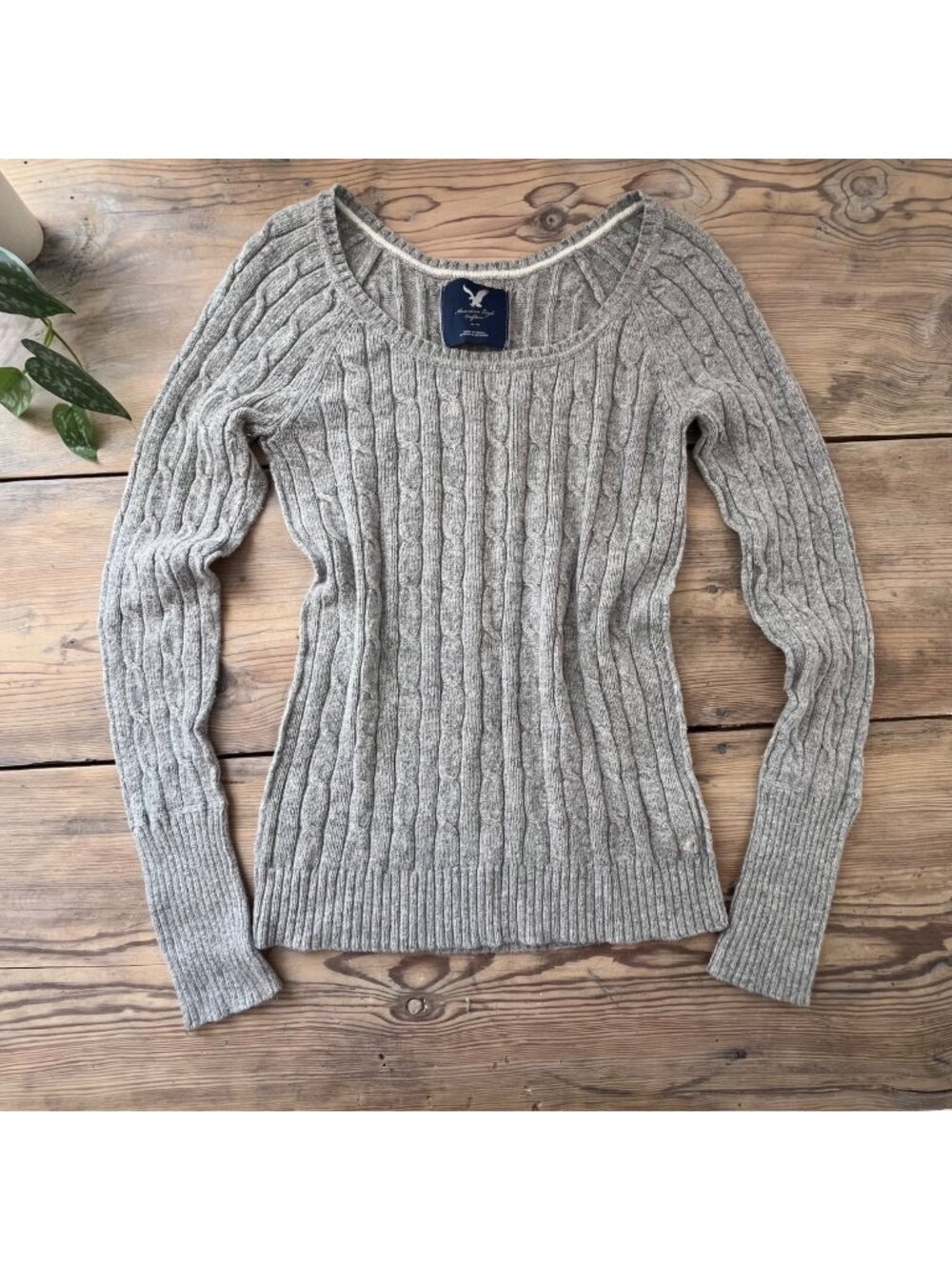 American Eagle Y2K Cable Knit Scoop Neck Sweater Womens M Gray Bella Swan